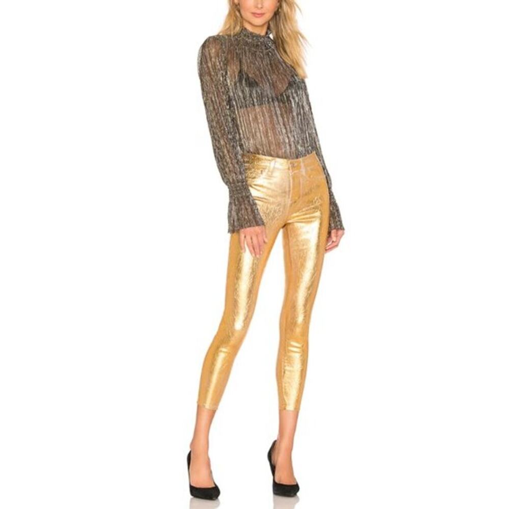 L'Agence Margot Coated Jean Gold Foil Skinny 28 Y2K Metallic NYE Holiday Fall